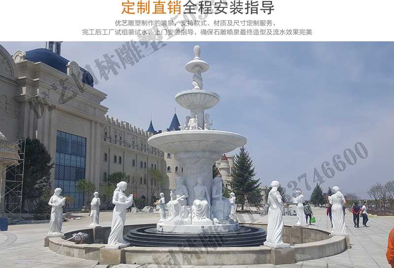 大理石景觀噴泉安裝，如何安裝大型景觀噴泉，定制石雕噴泉工廠