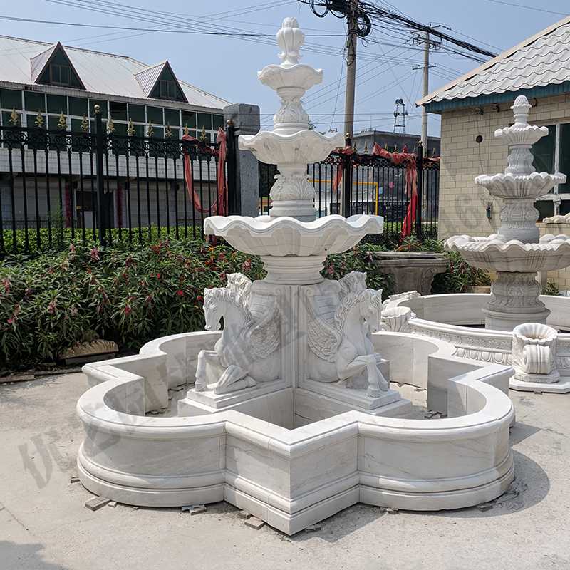 景觀雕塑定制，石雕噴泉廠家，歐式白馬石雕噴泉