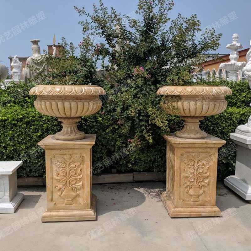 石雕景觀花盆，花園石材花缽
